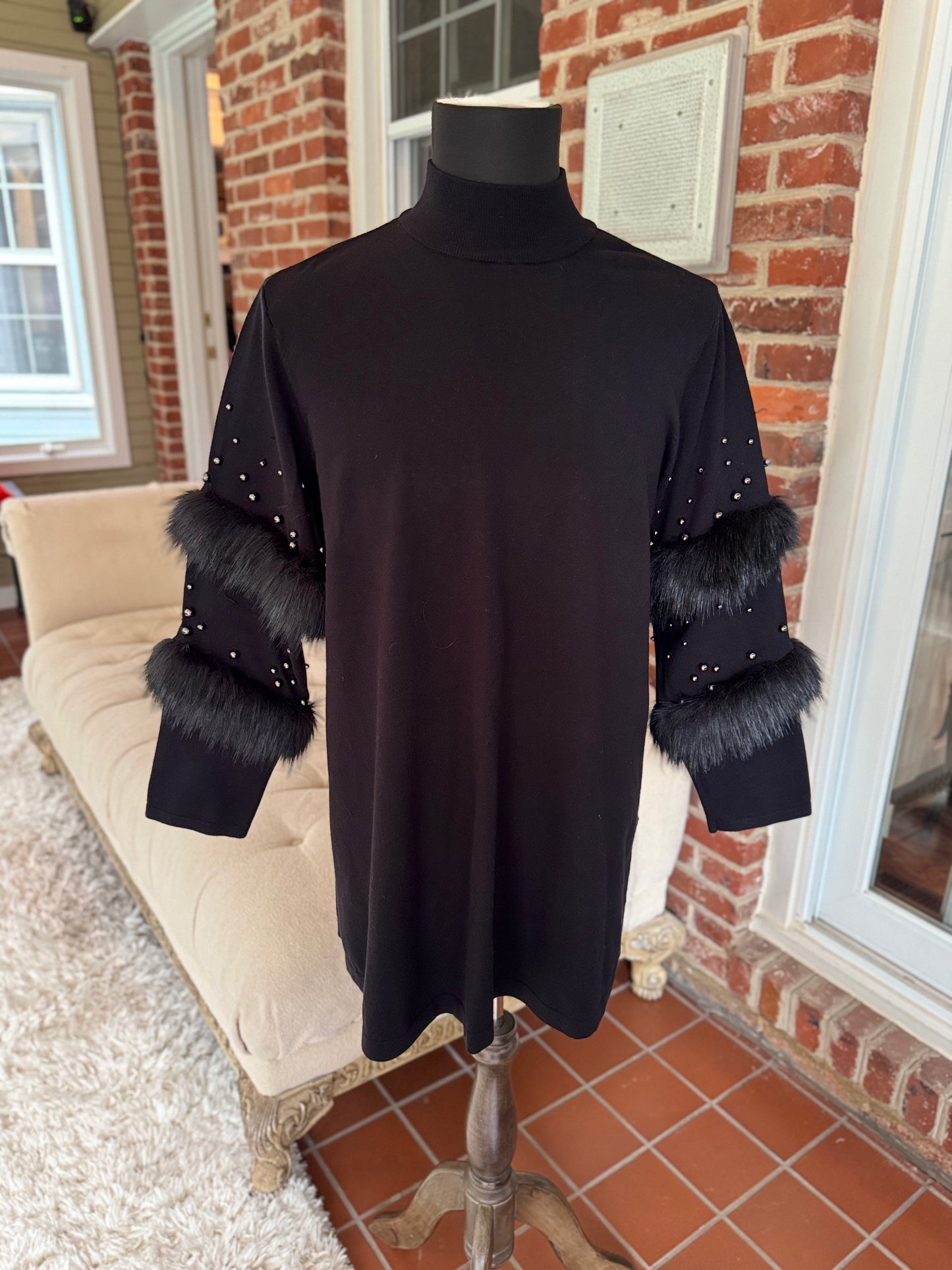 Alfani Luxurious Black Sweater with Faux Fur & Studs – 3X