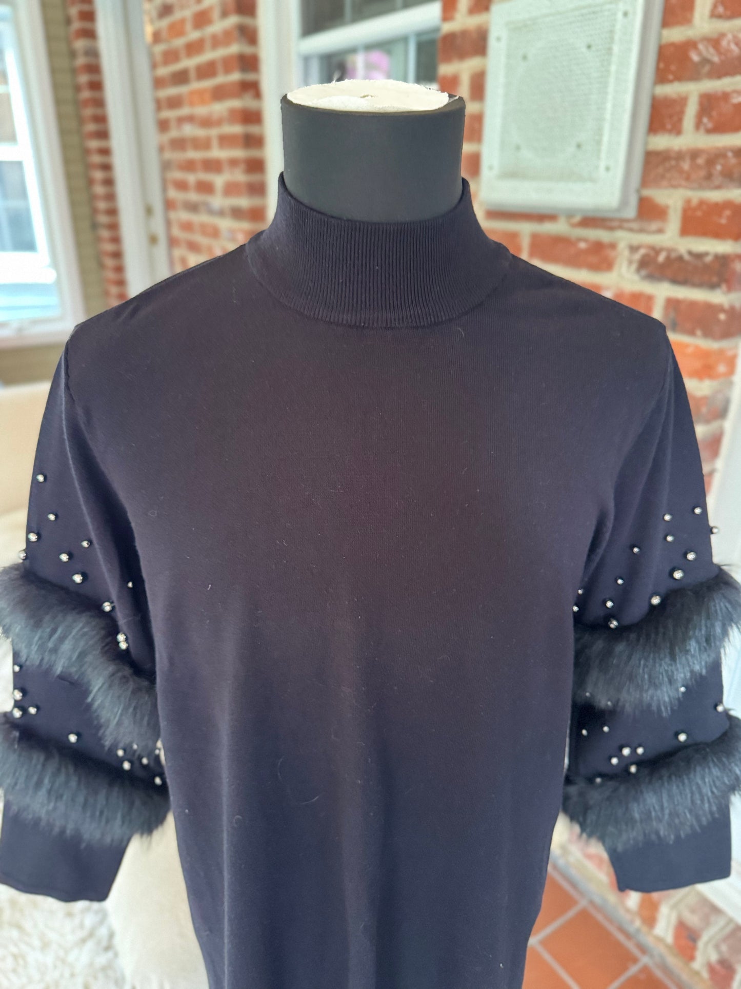 Alfani Luxurious Black Sweater with Faux Fur & Studs – 3X
