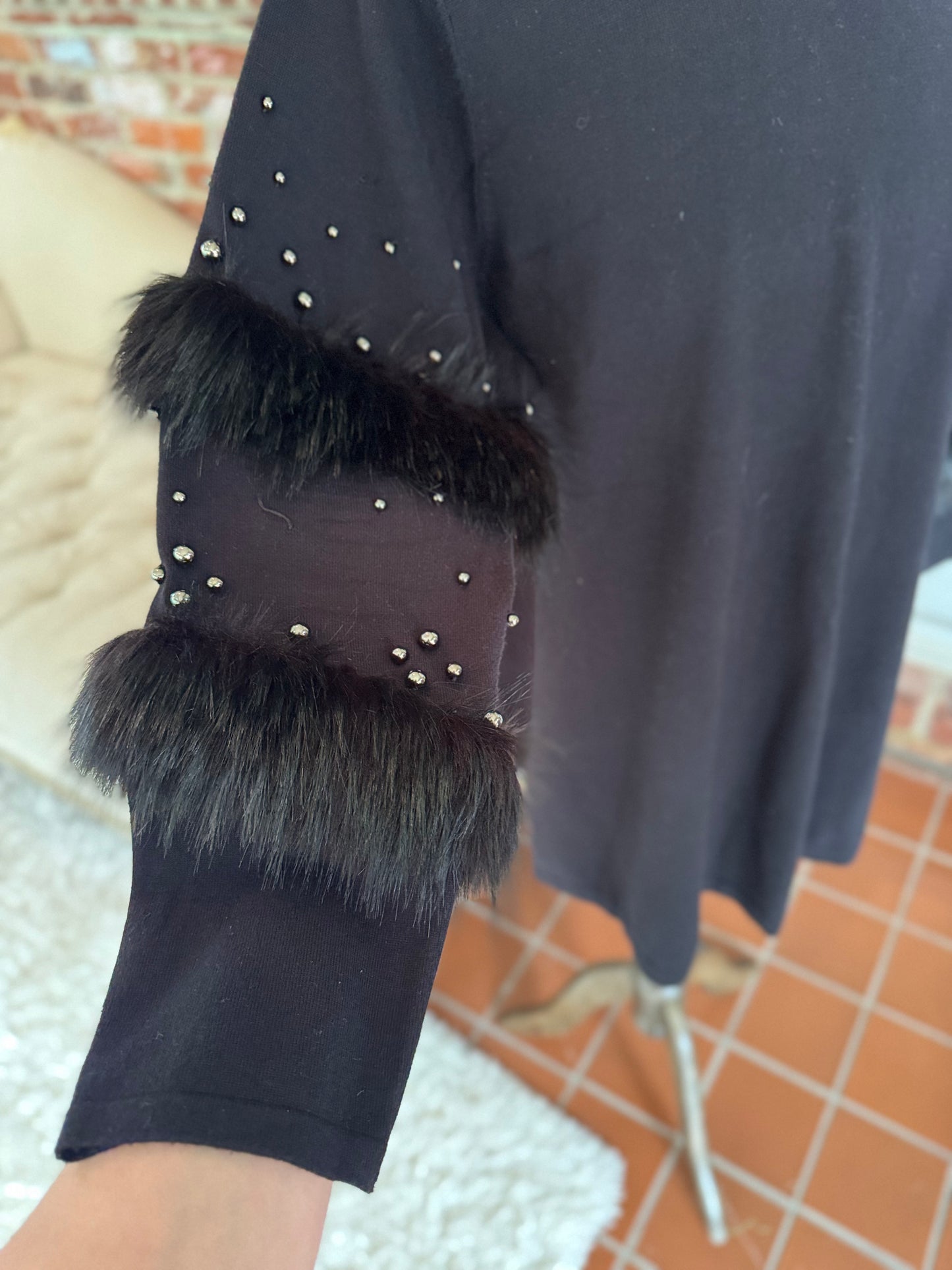 Alfani Luxurious Black Sweater with Faux Fur & Studs – 3X