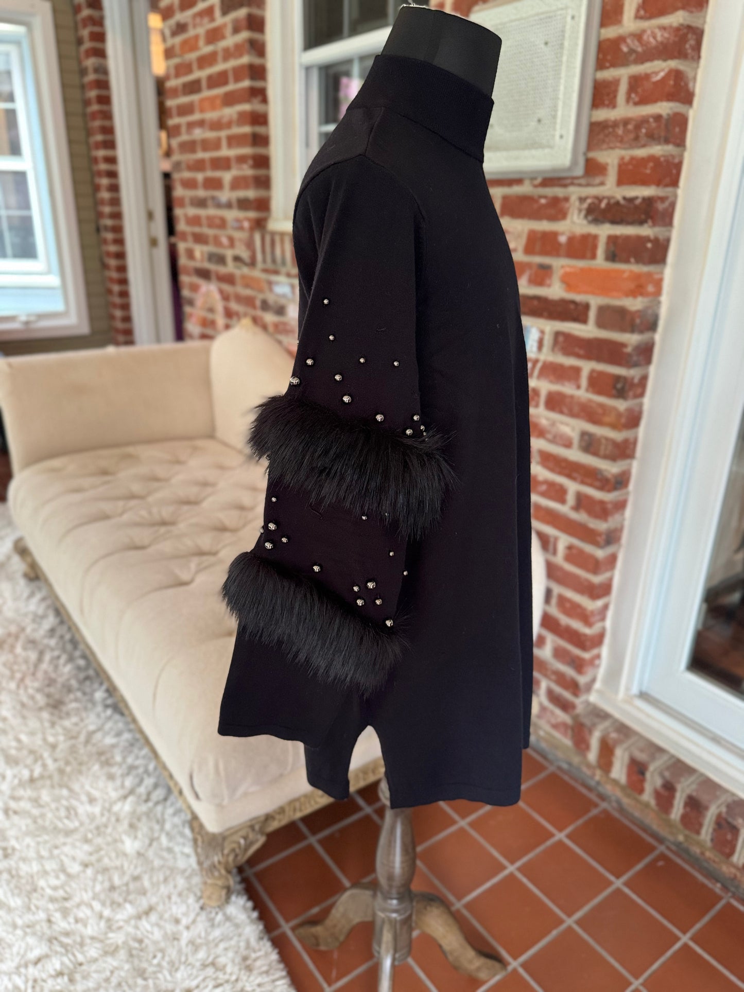 Alfani Luxurious Black Sweater with Faux Fur & Studs – 3X