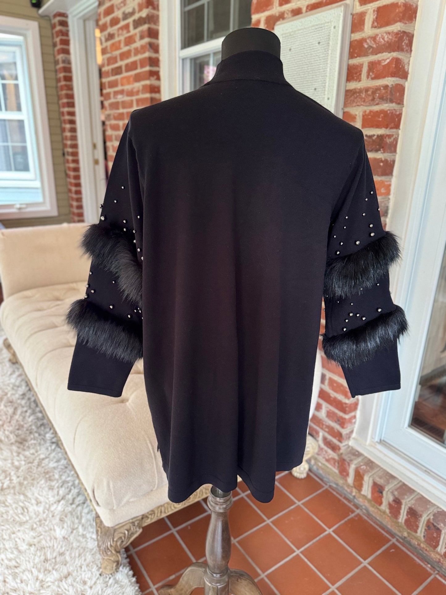 Alfani Luxurious Black Sweater with Faux Fur & Studs – 3X